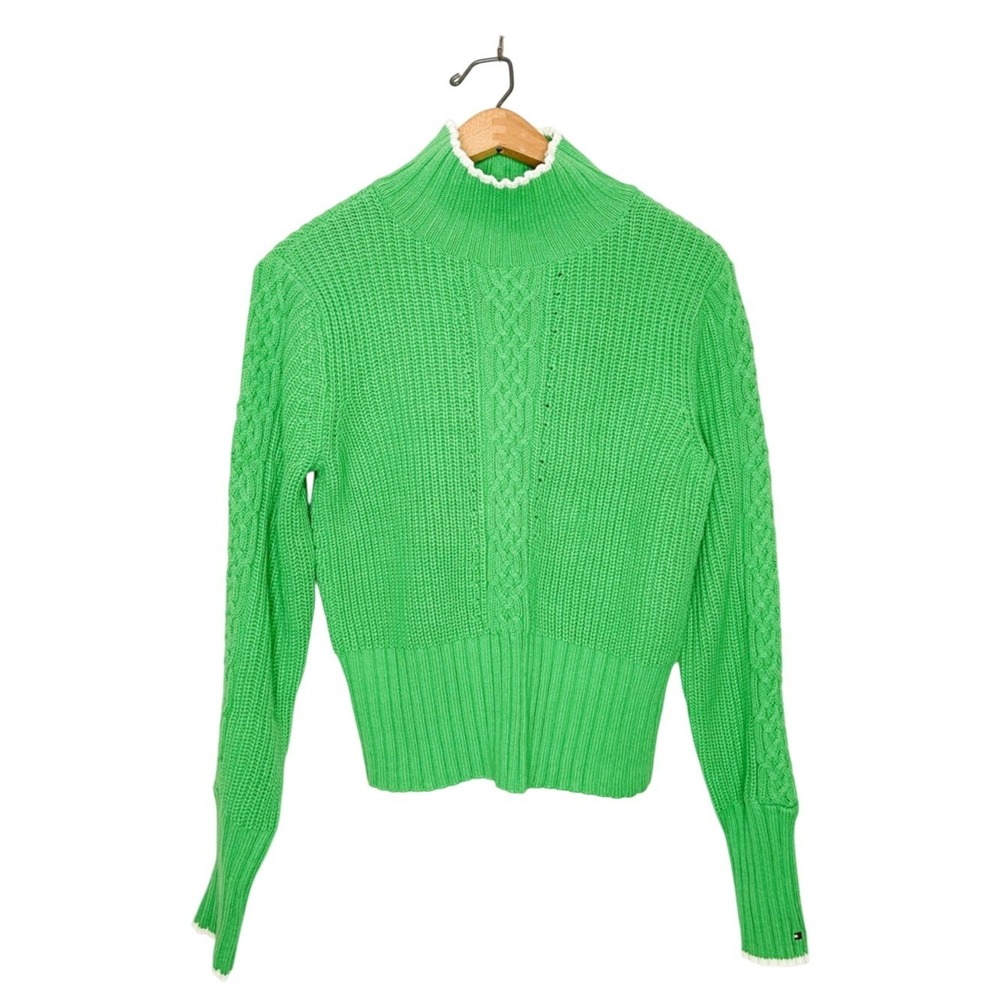 NWT Tommy Hilfiger Womens Green Mock Neck Knit Sweater Medium‎ M